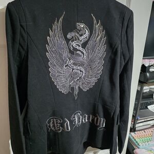 Ed Hardy Black Blazer with Embroidered Snake and Wings